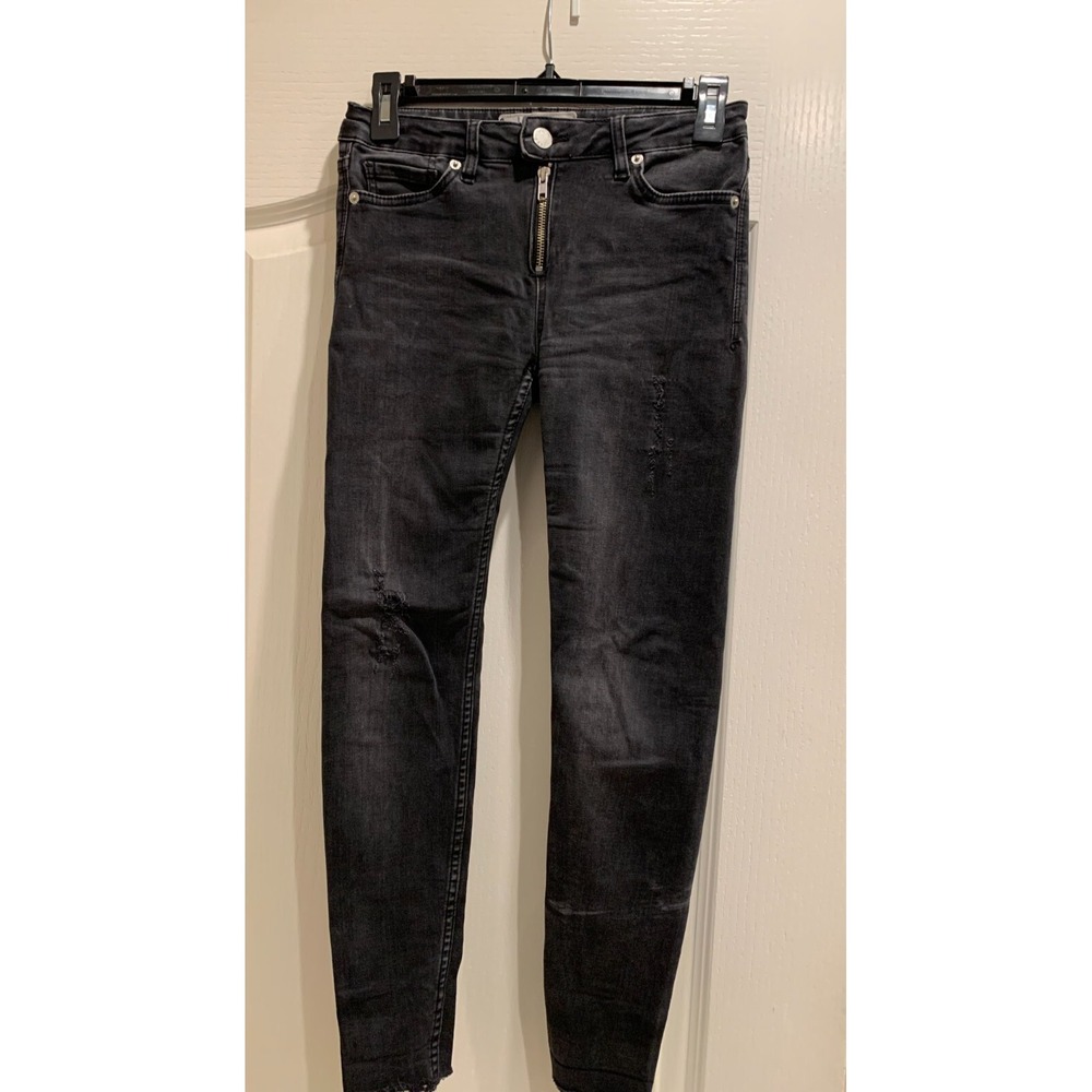 Free People Vintage Black Great Heights Frayed Hem Distressed Skinny Jeans Sz 24